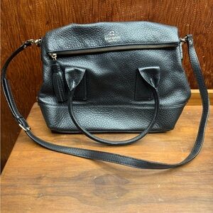 Kate Spade New York Black Pebbled Leather Double Handles Zipper Satchel Bag